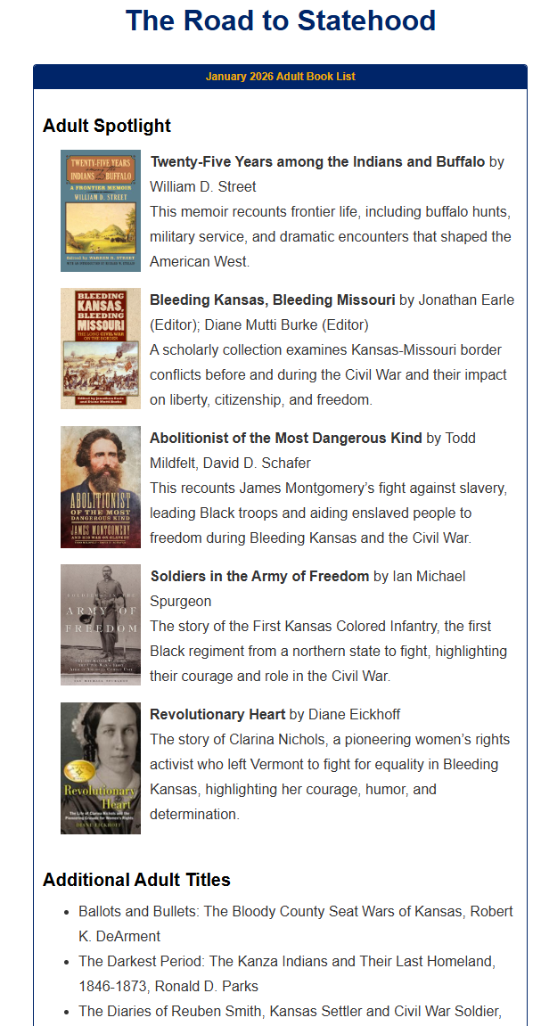 The Road to Statehood for January reading list